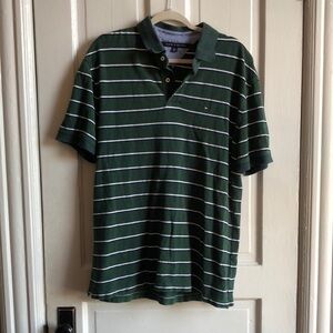 Vintage Tommy Hilfiger Green Striped 100% Cotton Short Sleeve Polo Size XL